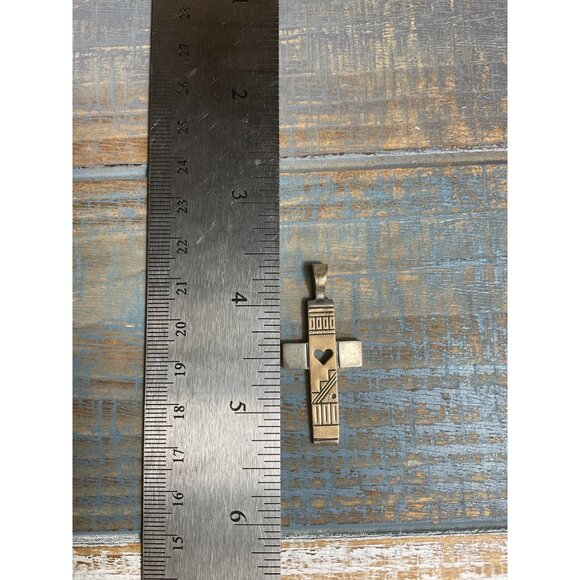 RMT Pollack Sterling .925 & 14K Yellow Gold Heart Cross Pendant - Picture 2 of 3